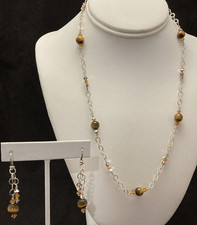 Conjunto de colar e brincos Young Again prata esterlina 925 olho de tigre 21 pol. contas 14 g comprar usado  Enviando para Brazil