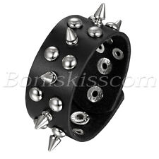 Usado, Pulseira de couro masculina punk rebite largo espiga pulseira ajustável comprar usado  Enviando para Brazil