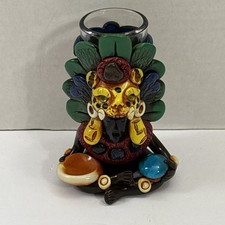 Copo de tiro mexicano asteca 3 oz pedras de argila homem tribal tigre cocar 4”T comprar usado  Enviando para Brazil
