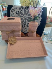 Lindo Kleenex floral em relevo, vaso e bandeja para banheiro ou vaidade.   comprar usado  Enviando para Brazil