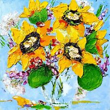 Pintura impressionista a óleo de girassóis arte original, usado comprar usado  Enviando para Brazil