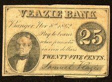 ME 25c BANGOR Maine Veazie Bank vinte e cinco centavos novembro 1862 ME140UNL25, usado comprar usado  Enviando para Brazil