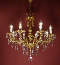 LUSTRE OURO FINO BRONZE CRISTAL QUERUBINS 8 LUZES DECORAÇÃO PARA CASA Ø 24" ILUMINAÇÕES comprar usado  Enviando para Brazil
