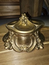 Caixa de bugigangas vintage dourada de metal com tampa acolchoada flores comprar usado  Enviando para Brazil