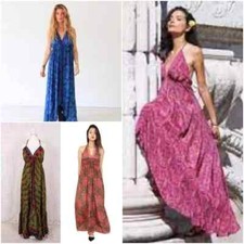 Lote Atacado Indiano Vintage Sari Vestido Maxi de Seda-Boho Vestido Cigano Hippie Halter comprar usado  Enviando para Brazil