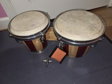 Bonito Juego de Batería Bongo 7" y 8" con Tecla de Afinación Rojo y Raya Natural segunda mano  Embacar hacia Mexico