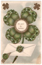 Usado, Cartão postal antigo em relevo alemão trevo de quatro folhas Shamrock Lucky ca 1905 comprar usado  Enviando para Brazil