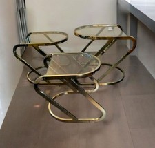 RARO VINTAGE HOLLYWOOD RECENCY ESTILO BUMERANGUE LATÃO E VIDRO MCM MESAS DE ANINHAMENTO, usado comprar usado RARO VINTAGE HOLLYWOOD RECENCY ESTILO BUMERANGUE LATÃO E VIDRO MCM MESAS DE ANINHAMENTO, usado comprar usado  Enviando para Brazil