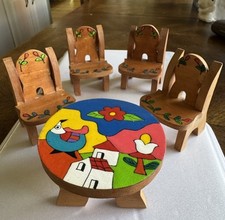Mesa vintage 4 cadeiras miniaturas para casa de bonecas móveis escolares pintados à mão comprar usado  Enviando para Brazil