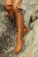 Botas Mocassins Vintage Roma Feminina de Couro com Cadarço Sobre o Joelho Alto Sapatos comprar usado  Enviando para Brazil