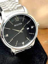 Relógio masculino Bulova 96D151 quartzo diamante mostrador preto prata aço inoxidável 41mm, usado comprar usado  Enviando para Brazil