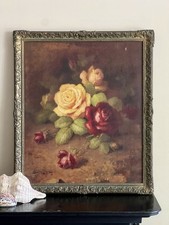 Pintura al óleo vintage rosas florales segunda mano  Embacar hacia Mexico