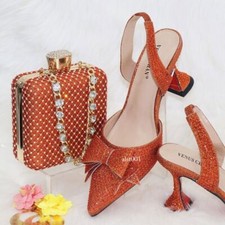 Usado, Conjunto de bolsa combinando sapatos femininos com cristal brilhante com saltos finos festa no jardim comprar usado  Enviando para Brazil