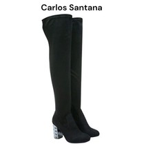 Usado, Botas femininas Carlos Santana tamanho 8M preto quantum salto prata acima do joelho comprar usado  Enviando para Brazil