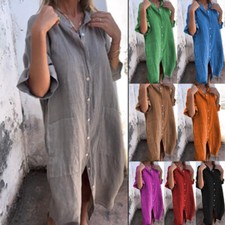 Vestido Camisa Longa Feminino Manga Curta Botões Verão Casual Praia Midi Vestido de Verão comprar usado  Enviando para Brazil