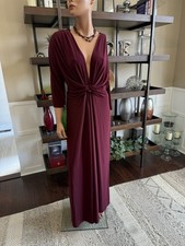 Vestido maxi Love quadrado plus size 2X ou 18/20 W bordô marrom profundo V cotovelo len, usado comprar usado  Enviando para Brazil