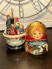 Boneca de aninhamento vintage requintada cena de inverno Matrioska ornamento comprar usado  Enviando para Brazil