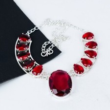 Collar de joyería hecho a mano de plata de ley 925 con piedras preciosas granate rojo tamaño-17-18" segunda mano  Embacar hacia Mexico