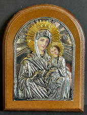 Placa de arte antiga grega ortodoxa Madonna e iconografia infantil metal sobre madeira comprar usado  Enviando para Brazil