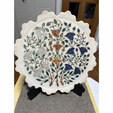 Decoração vintage de tampo de mesa bandeja rosa com incrustação de mármore branco 34 cm comprar usado  Enviando para Brazil