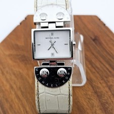 Relógio feminino Michael Kors tom prata mostrador quadrado pulseira couro branco largo comprar usado  Enviando para Brazil
