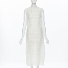 Vestido casual RAEY bege listrado texturizado musselina semi transparente midi Reino Unido 6 XS comprar usado  Enviando para Brazil