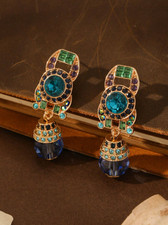 ⭐ Brincos pendurados tipo Art Deco ✨ Strass azul-petróleo e esmeralda, tom dourado comprar usado ⭐ Brincos pendurados tipo Art Deco ✨ Strass azul-petróleo e esmeralda, tom dourado comprar usado  Enviando para Brazil