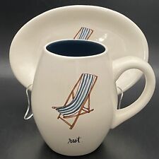 Usado, Conjunto de caneca de cadeira de praia Rae Dunn 2017 REST prato de lanche oval covinhas feito na China comprar usado  Enviando para Brazil