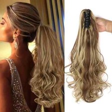Clipe de garra feminino em extensões de rabo de cavalo ondulado peça de cabelo de fibra 22 polegadas de comprimento ondulado comprar usado  Enviando para Brazil