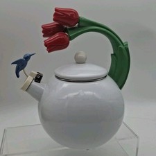 Chaleira Via Ancona beija-flor tulipa esmalte branco assobio 1997, usado comprar usado  Enviando para Brazil