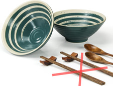 Japońskie ceramiczne miski ramenowe z łyżkami, zestaw 2 szt., niebieskie na sprzedaż  PL