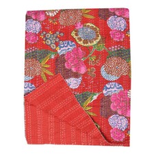 Colcha Kantha de algodão com estampa de frutas cor laranja e capa de almofada feita à mão combinando comprar usado  Enviando para Brazil