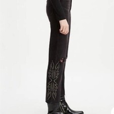 Jeans Levis Strauss & Co preto desgastado cropped cravejado tamanho W27 L26, usado comprar usado  Enviando para Brazil