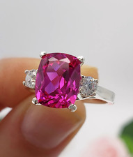 Anel de noivado de ouro branco 14K com safira rosa real corte almofada 5,60 quilates comprar usado  Enviando para Brazil