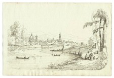  Emilio BURCI (1811-1877) Florence vue depuis l'Arno - Italie - Dessin ancien comprar usado  Enviando para Brazil