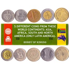 5 MONEDAS DIFERENTES DE ESTOS CONTINENTES MUNDIALES: ASIA, ÁFRICA Y AMÉRICA LATINA segunda mano  Embacar hacia Mexico