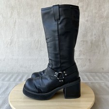 Botas de plataforma vintage BONGO Moto femininas 7 pretas anos 90 Y2K salto bloco gótico grunge, usado comprar usado  Enviando para Brazil