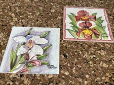 Conjunto de azulejos botânicos pintados à mão 6”x6” Portugal floral orquídea artista assinado comprar usado  Enviando para Brazil