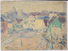 Tableau Ancien Huile Toile Paysage Ville Gaston Simoes Fonseca (1874-1943) comprar usado  Enviando para Brazil