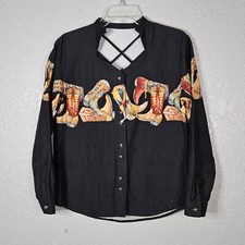 Camisa Roper preta com botas tamanho M mangas compridas botões prata algodão feminina comprar usado  Enviando para Brazil