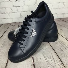 Tênis masculino novo sem caixa Emporio Armani HO005 couro com cadarço tamanho 8M preto/azul comprar usado  Enviando para Brazil