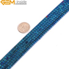Cubo quadrado 15" pedra preciosa azul metálico contas de hematita para fazer joias 2mm 3mm comprar usado  Enviando para Brazil