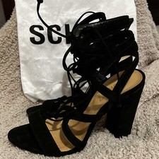 Sandálias e bolsa de pó Schutz feminina de camurça preta nova com etiquetas tamanho 7,5b sapatos com tiras saltos comprar usado  Enviando para Brazil