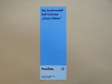 Prospekt / Preisliste - VW Golf Cabriolet / Cabrio - Classic Edition - 11/96 comprar usado  Enviando para Brazil