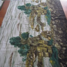235cm x 65cm tecido vintage algodão década de 1950 barco de pesca verde novidade estampa de borda, usado comprar usado  Enviando para Brazil
