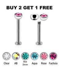 Barra de labios Labret Tragus perno perforador de cartílago circonita cúbica gema 1,2 mm 16 g 6 mm 8 mm 10 mm 12 mm segunda mano  Embacar hacia Mexico