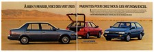 1988 HYUNDAI Excel Vintage Original 2 páginas Impressão AD - 3 carros foto Canadá Francês comprar usado  Enviando para Brazil