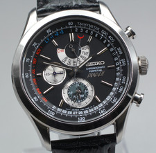 [Perto de ESTADO PERFEITO] Seiko cronógrafo perpétuo ANA 7T86-0AE0 44mm mostrador preto quartzo masculino comprar usado  Enviando para Brazil