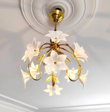 Candelabro floral vintage – Flores de vidro amarelo e branco estilo Murano dos anos 1980 comprar usado  Enviando para Brazil