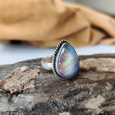 Anel de pedra preciosa opala Aurora prata esterlina 925 presente de casamento feito à mão anel de presente comprar usado  Enviando para Brazil